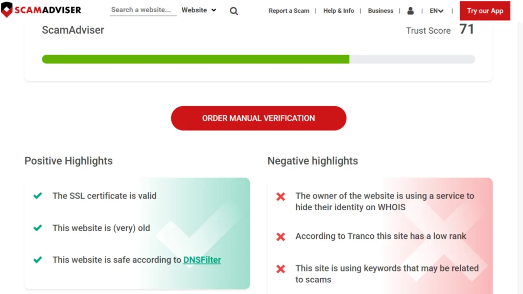 Tophillsport com on ScamAdviser